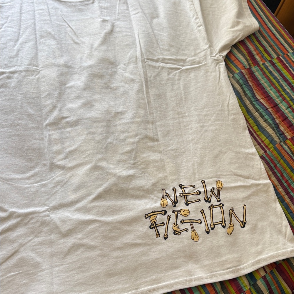 KAWS skeleton new fiction bone White Tee Tan Black Skeleton Character new XL - Picture 6 of 11